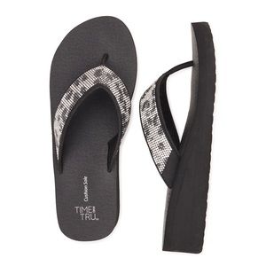 TIME and TRU Womens Bling Flip Flops Size 9 Black & Silver New